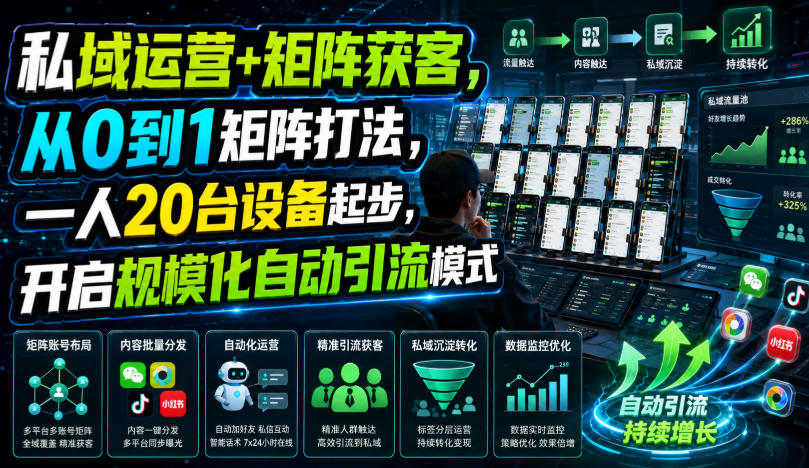 私域运营+矩阵获客，从0到1矩阵打法，一人20台设备起步，开启规模化自动引流模式！ - 项目资源网
