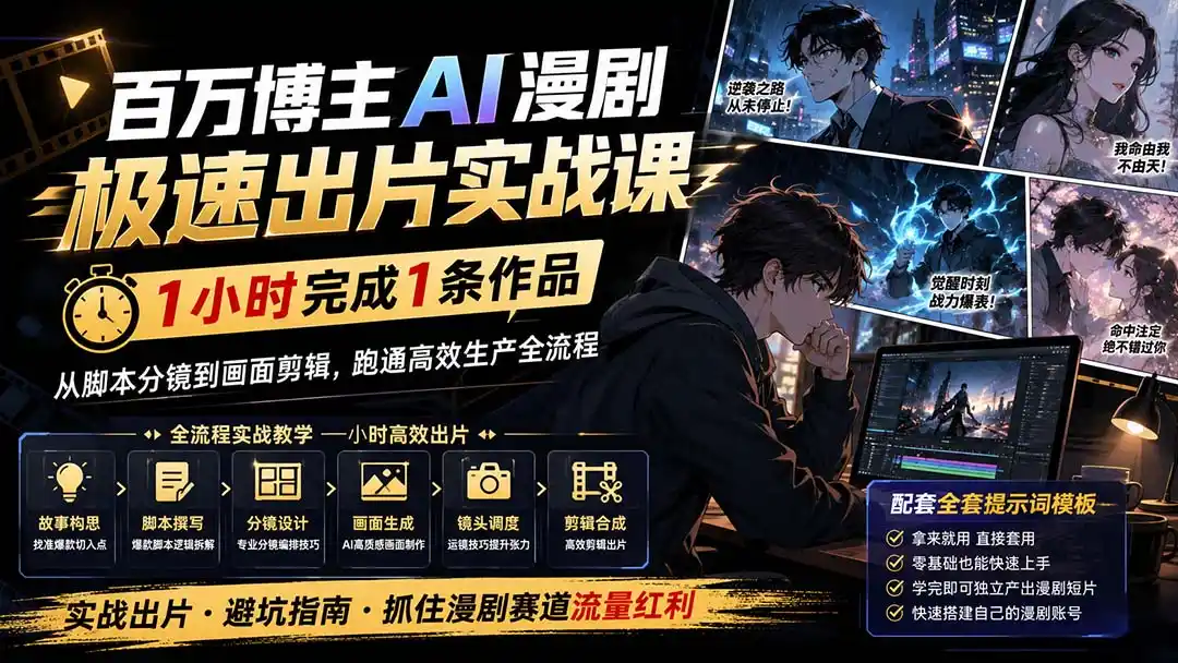 百万博主AI漫剧极速出片实战课：1小时产出条作品，从脚本分镜到画面剪辑，跑通高效生产全流程 - 项目资源网