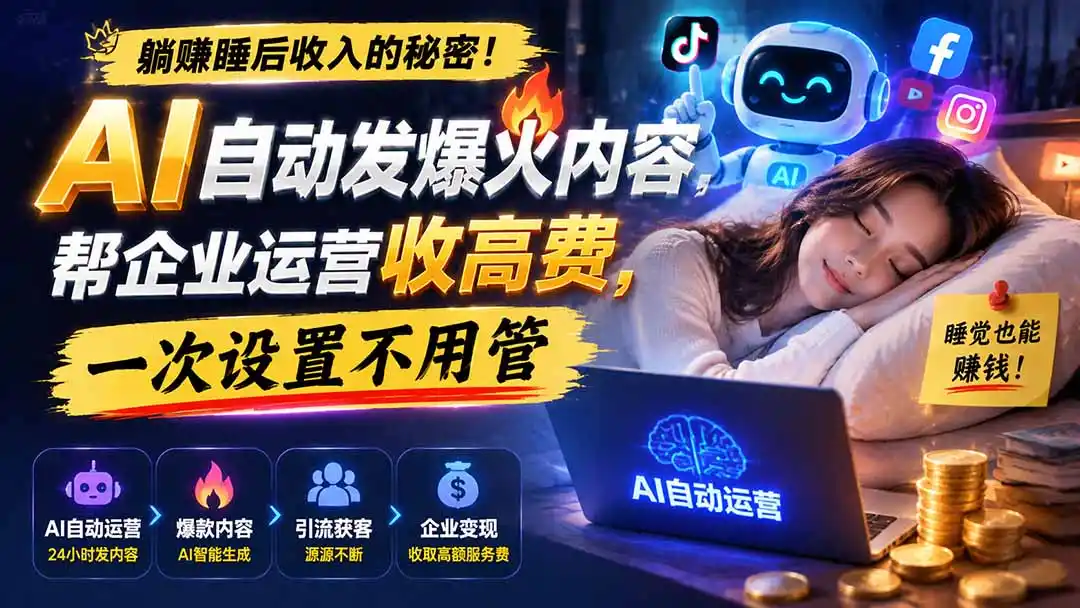 躺赚睡后收入的秘密！AI 自动发爆火内容，帮企业运营收高费，一次设置不用管【原创双语字幕】 - 项目资源网