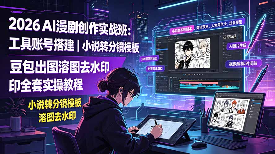 2026AI漫剧创作实战班：工具账号搭建｜小说转分镜模板｜豆包出图溶图去水印全套实操教程 - 项目资源网