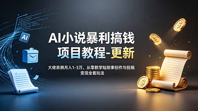 AI小说暴利搞钱项目教程-更新，大佬亲测月入1-3万，从零教学短故事创作与投稿变现全套玩法 - 项目资源网