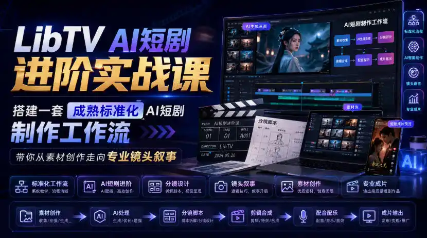 LibTV AI短剧进阶实战课，搭建一套成熟标准化AI短剧制作工作流，带你从素材创作走向专业镜头叙事 - 项目资源网