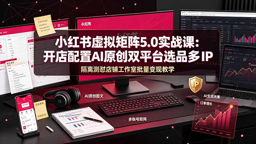 小红书虚拟矩阵5.0实战课：开店配置｜AI原创｜双平台选品｜多IP隔离｜测怼店铺工作室批量变现实操教学 - 项目资源网