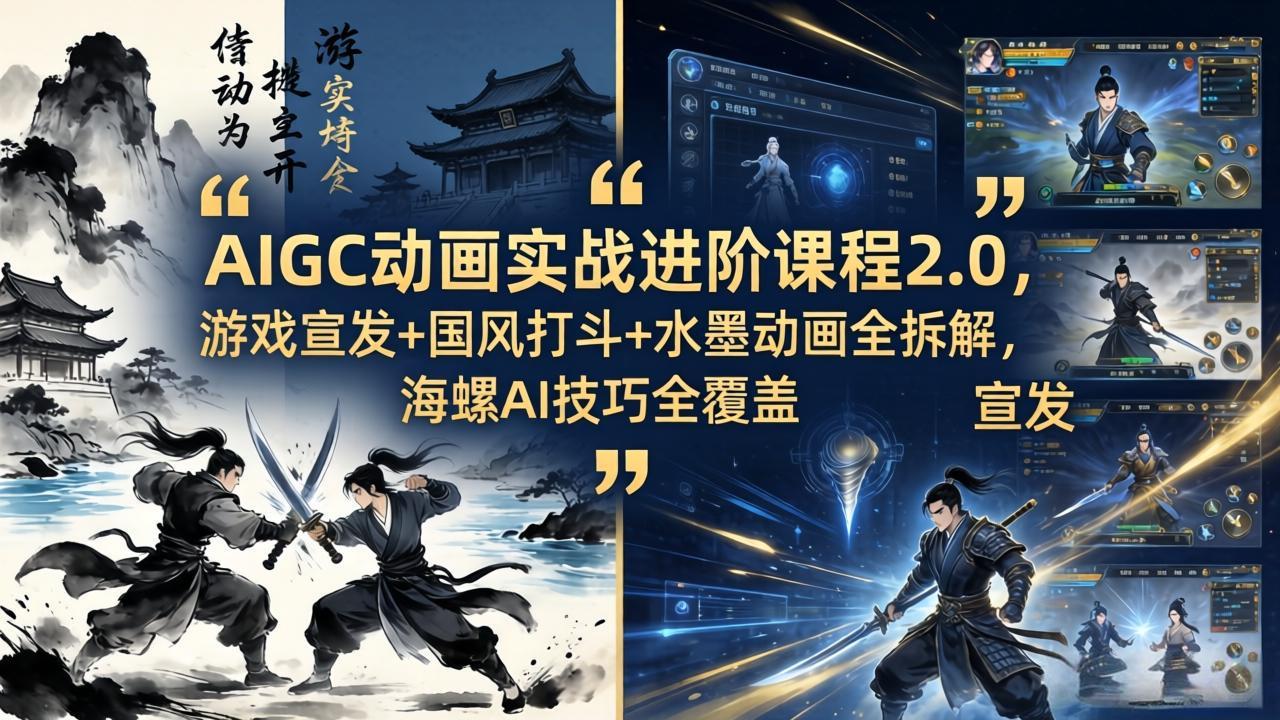 AIGC动画实战进阶课程2.0，游戏宣发+国风打斗+水墨动画全拆解，海螺AI技巧全覆盖 - 项目资源网