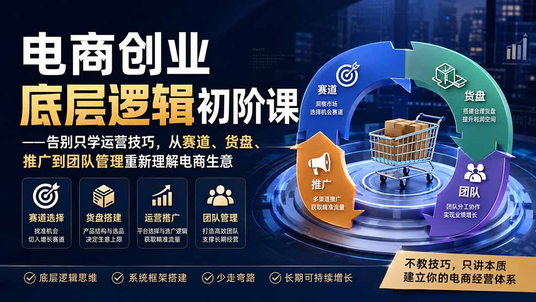 电商创业底层逻辑初阶课——告别只学运营技巧,从赛道、货盘、推广到团队管理重新理解电商生意 电商创业底层逻辑初阶课——告别只学运营技巧,从赛道、货盘、推广到团队管理重新理解电商生意