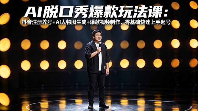 AI脱口秀爆款玩法课：抖音注册养号+AI人物图生成+爆款视频制作，零基础快速上手起号 - 项目资源网