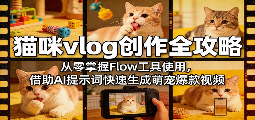 猫咪vlog创作全攻略：从零掌握Flow工具使用，借助AI提示词快速生成萌宠爆款视频 - 项目资源网