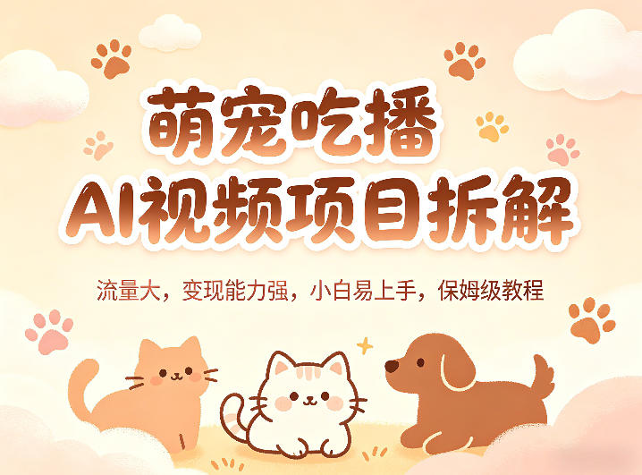 萌宠吃播AI视频项目拆解，流量大，变现能力强，小白易上手，保姆级教程 - 项目资源网