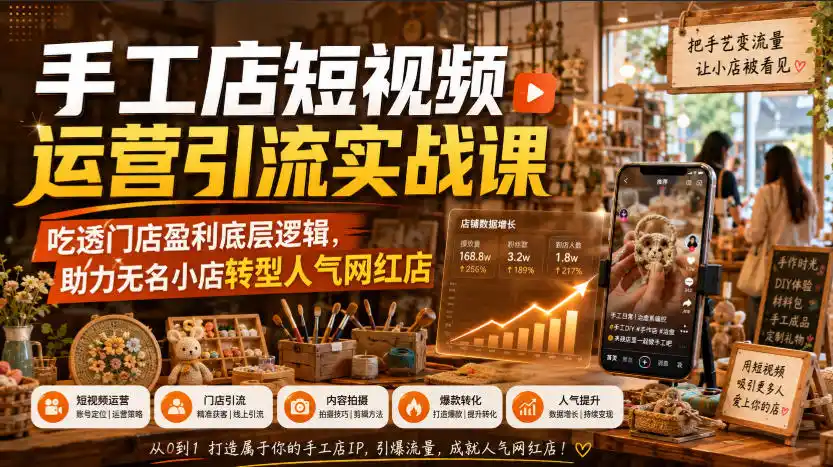 手工店短视频运营引流实战课，吃透门店盈利底层逻辑，助力无名小店转型人气网红店 - 项目资源网