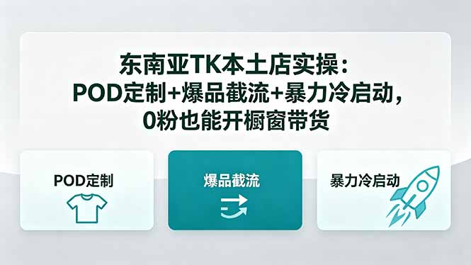 东南亚TK本土店实操：POD定制+爆品截流+暴力冷启动，0粉也能开橱窗带货 - 项目资源网