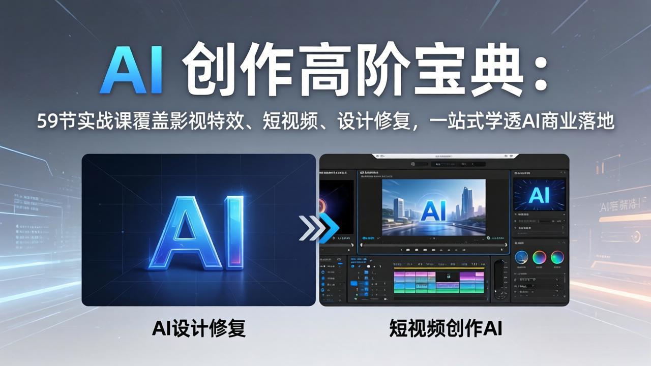 AI 创作高阶宝典：59节实战课覆盖影视特效、短视频、设计修复，一站式学透AI商业落地 - 项目资源网