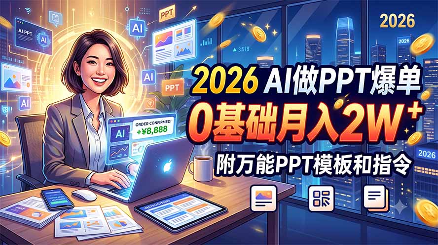 2026 AI做PPT爆单，0基础月入2W，附万能PPT模板和指令 - 项目资源网