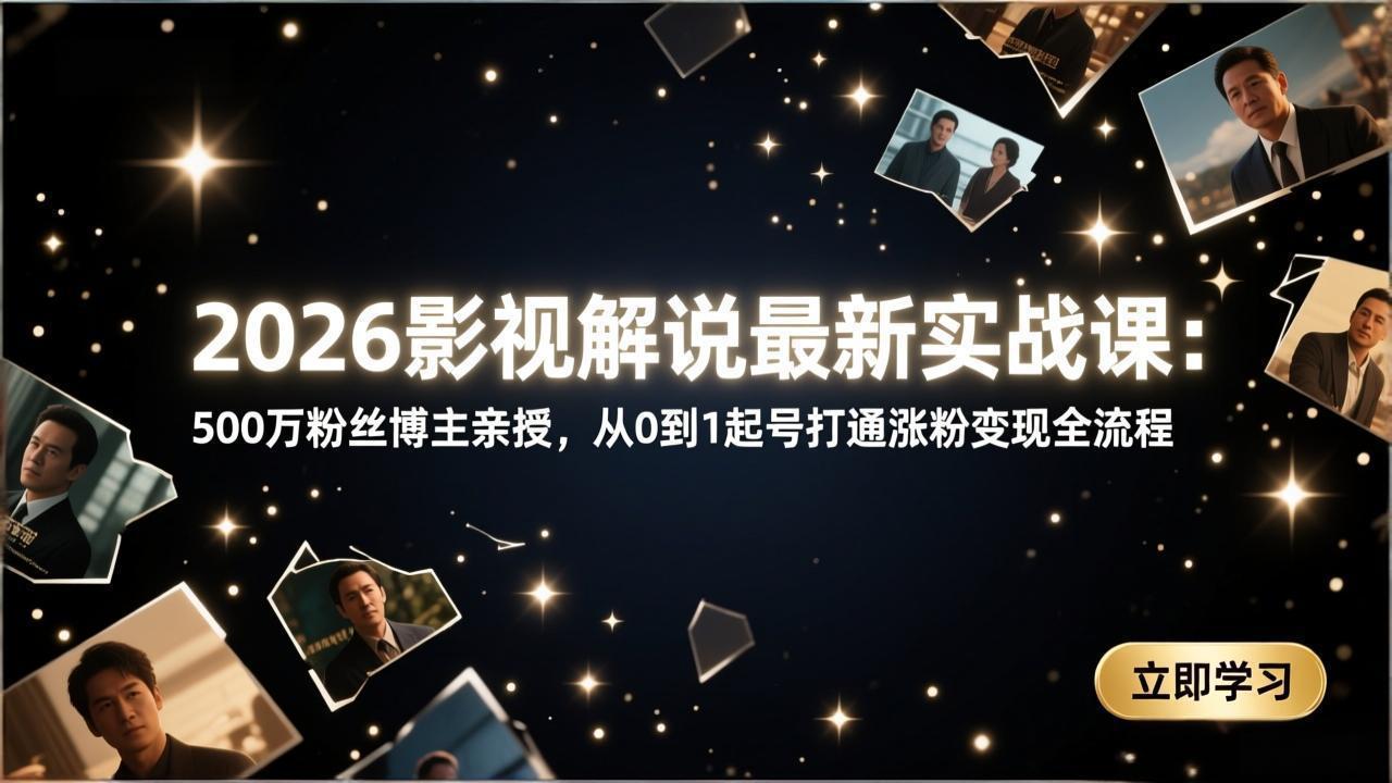 2026影视解说最新实战课：500万粉丝博主亲授，从0到1起号打通涨粉变现全流程 - 项目资源网