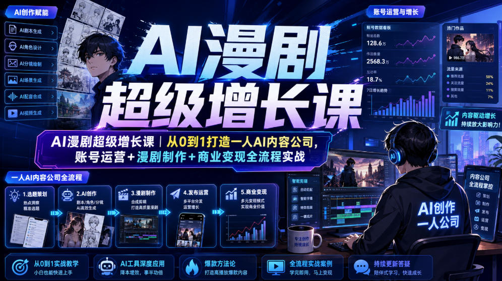 AI漫剧超级增长课｜从0到1打造一人AI内容公司，账号运营+漫剧制作+商业变现全流程实战 - 项目资源网