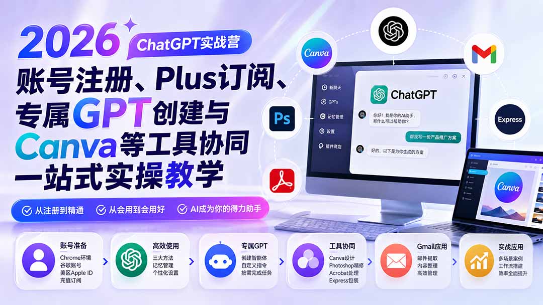2026 ChatGPT实战营；账号注册、Plus订阅、专属GPT创建与Canva等工具协同一站式实操教学 - 项目资源网