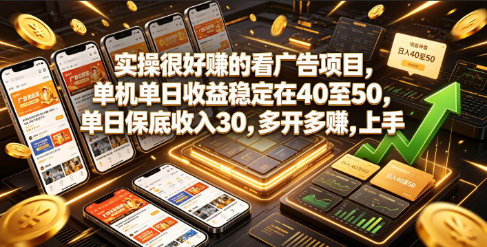 实操很好賺的看广告项目，单机单日收益稳定在40至50，单日保底收入30，多开多賺，上手就能变现【揭秘】 - 项目资源网