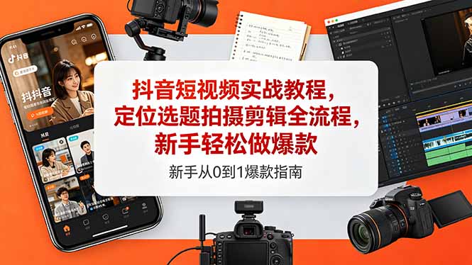 抖音短视频实战教程，定位选题拍摄剪辑全流程，新手轻松做爆款 - 项目资源网