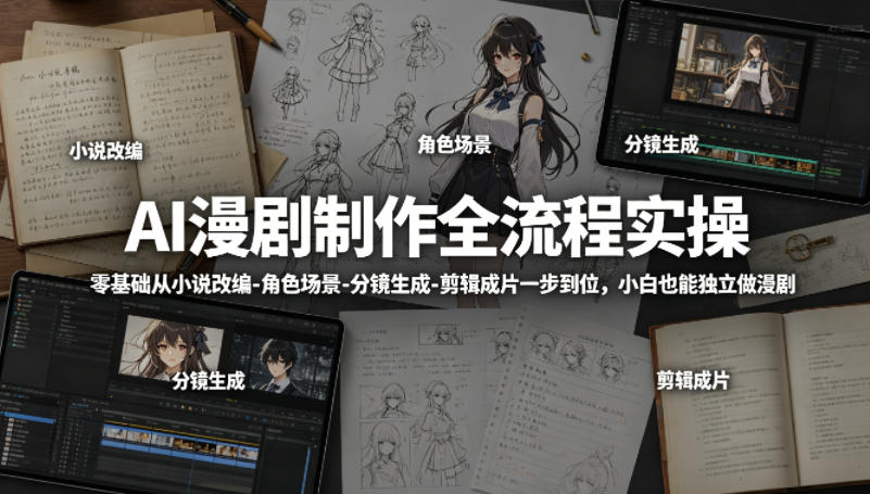 AI漫剧制作全流程实操，零基础从小说改编-角色场景-分镜生成-剪辑成片一步到位，小白也能独立做漫剧 - 项目资源网