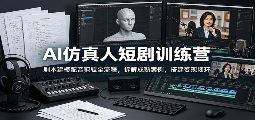 AI仿真人短剧训练营：剧本建模配音剪辑全流程，拆解成熟案例，搭建变现闭环 - 项目资源网