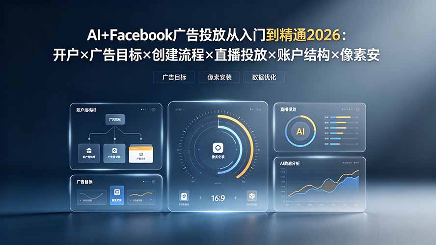 AI+Facebook广告投放从入门到精通2026：开户×广告目标×创建流程×直播投放×账户结构×像素安装×AI赋能 - 项目资源网