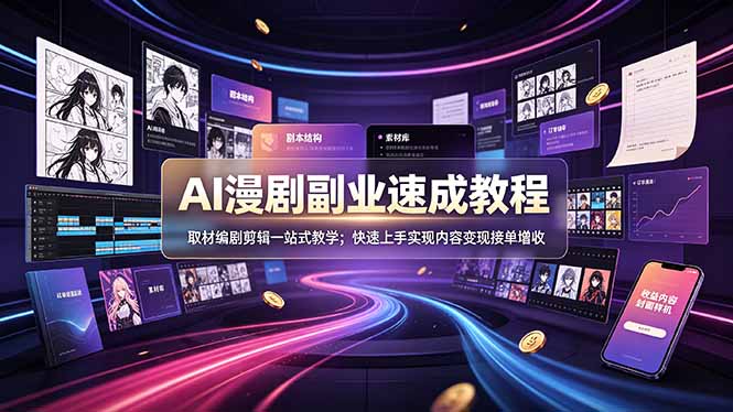 AI漫剧副业速成教程，取材编剧剪辑一站式教学；快速上手实现内容变现接单增收 - 项目资源网