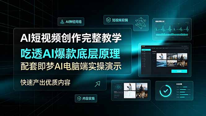 AI短视频创作完整教学，吃透AI爆款底层原理，配套即梦AI电脑端实操演示，快速产出优质内容 - 项目资源网