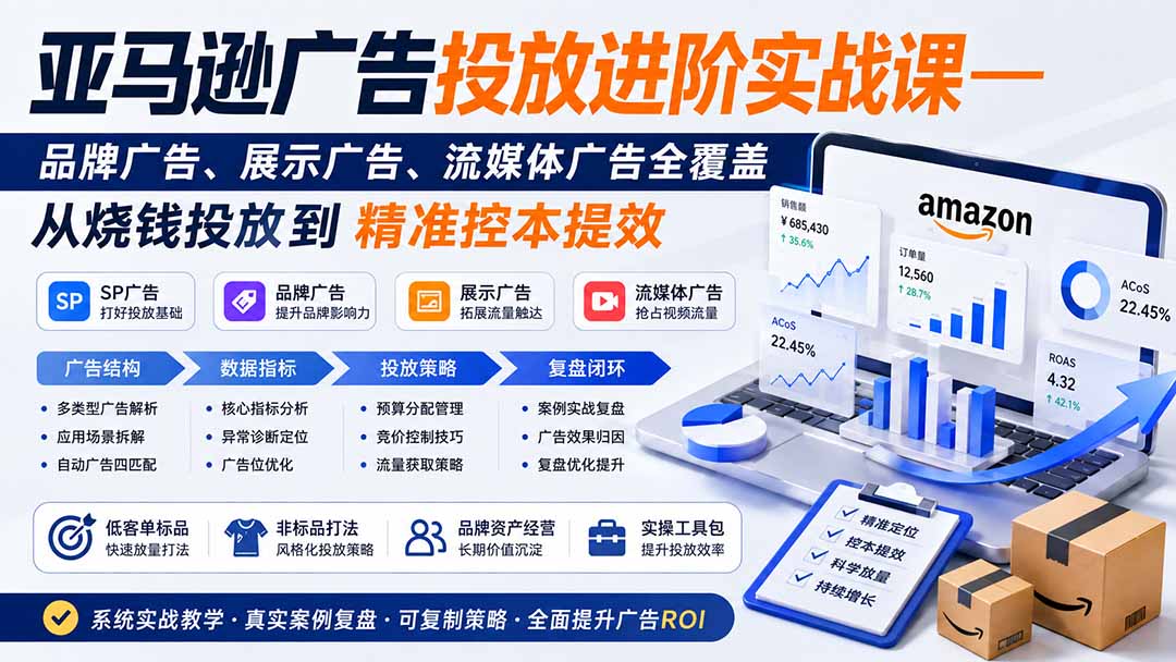 亚马逊广告投放进阶实战课——品牌广告、展示广告、流媒体广告全覆盖，从烧钱投放到精准控本提效 - 项目资源网
