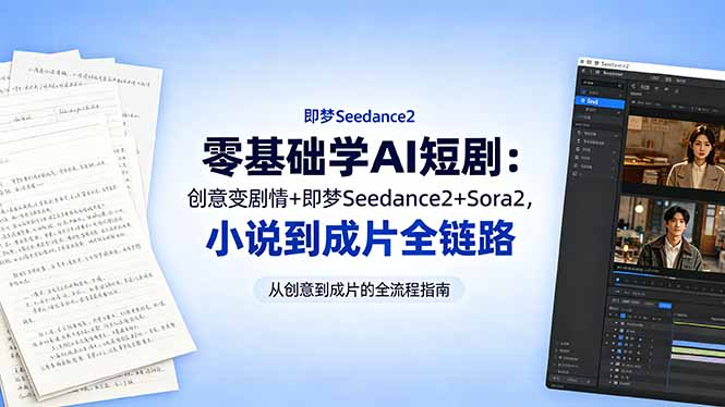 零基础学AI短剧：创意变剧情+即梦Seedance2+Sora2，小说到成片全链路 - 项目资源网