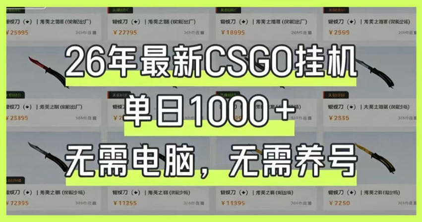 26年最新CSGO挂G系统，单日1000+，无需电脑，无需养号，0基础可上手【揭秘】 - 项目资源网
