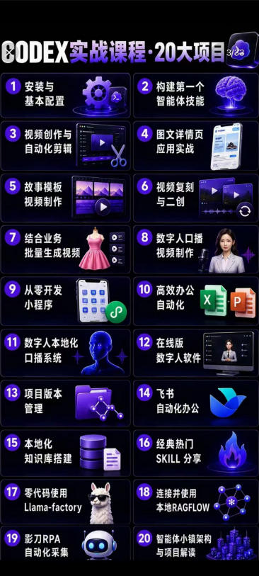 2026Codex智能体实战最新课，从安装配置到智能体小镇架构，涵盖视频创作/数字人/办公提效全技能 - 项目资源网