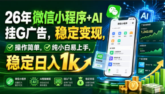 26年微信小程序+AI挂G广告，稳定变现，操作简单，纯小白易上手，稳定日入1k【揭秘】 - 项目资源网