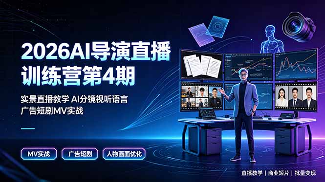 2026AI导演直播训练营第4期，实景直播教学AI分镜视听语言，广告短剧MV实战，解决人物画面崩坏痛点 - 项目资源网