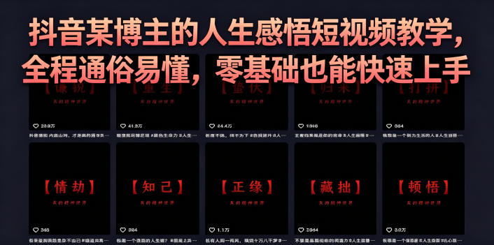 抖音某博主的灰太狼人生感悟短视频教学，全程通俗易懂，零基础也能快速上手 - 项目资源网