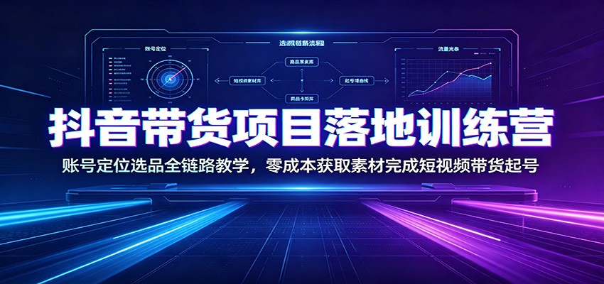 抖音带货项目落地训练营：账号定位选品全链路教学，零成本获取素材完成短视频带货起号 - 项目资源网