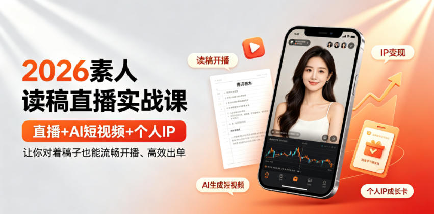 2026素人读稿直播实战课｜直播+AI短视频+个人IP，让你对着稿子也能流畅开播、高效出单 - 项目资源网