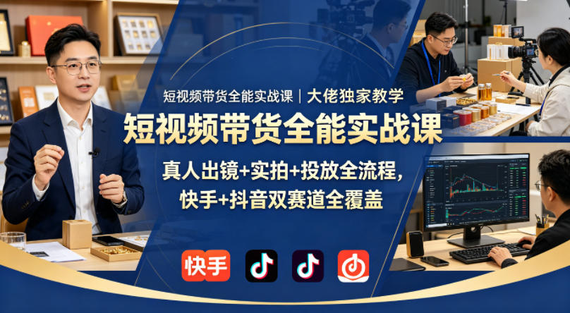 短视频带货全能实战课｜大佬独家教学，真人出镜+实拍+投放全流程，快手+抖音双赛道全覆盖 - 项目资源网