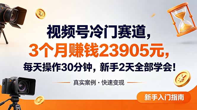 视频号冷门赛道，3个月变现23905元，新手2天学会 每天操作30分钟！ - 项目资源网