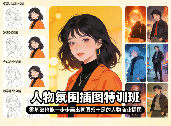 人物氛围插图特训班，零基础也能一步步画出氛围感十足的人物商业插图 - 项目资源网