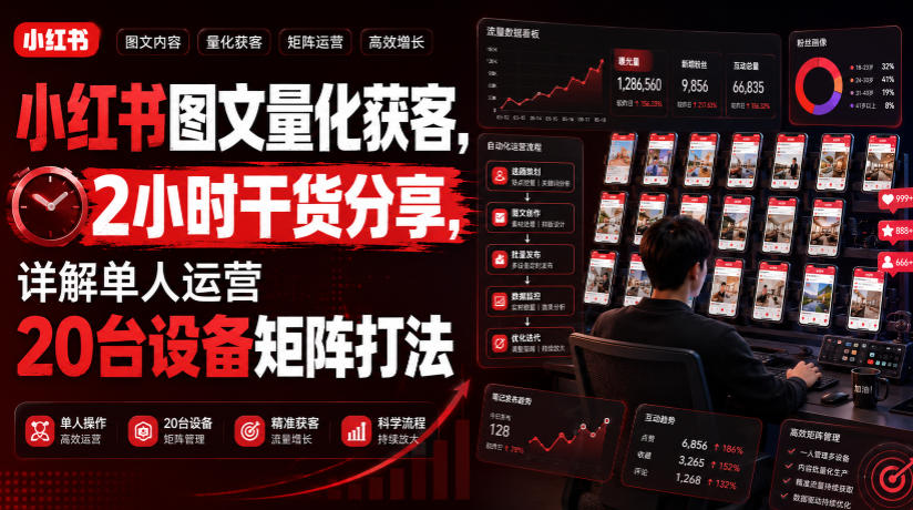 小红书图文量化获客，2小时干货分享，详解单人运营20台设备矩阵打法 - 项目资源网