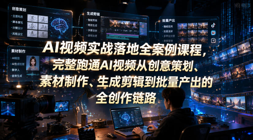 AI视频实战落地全案例课程，完整跑通AI视频从创意策划、素材制作、生成剪辑到批量产出的全创作链路 - 项目资源网