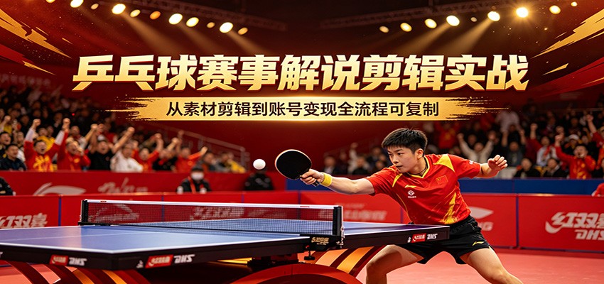 乒乓球赛事解说剪辑实战，从素材剪辑到账号变现全流程可复制 - 项目资源网