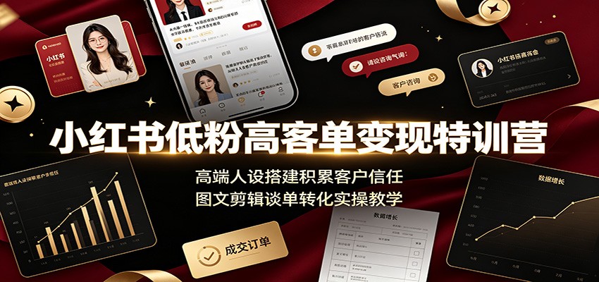 小红书低粉高客单变现特训营：高端人设搭建积累客户信任，图文剪辑谈单转化实操教学 - 项目资源网