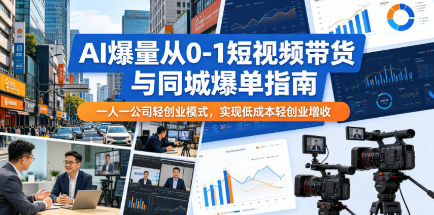 AI爆量从0-1短视频带货与同城爆单指南，一人一公司轻创业模式，实现低成本轻创业增收 - 项目资源网