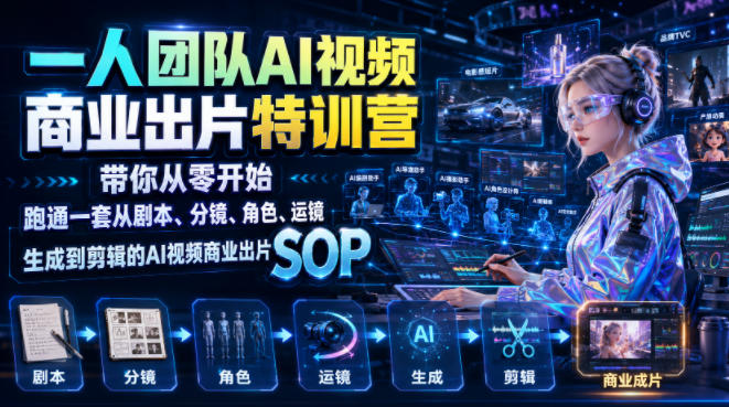 一人团队AI视频商业出片实战课：带你从零开始跑通一套从剧本、分镜、角色、运镜、生成到剪辑的AI视频商业出片SOP - 项目资源网