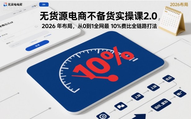 无货源电商不备货实操课2.0，2026年布局，从0到1全网最低10%费比全链路打法【更新26年5月19日】 - 项目资源网