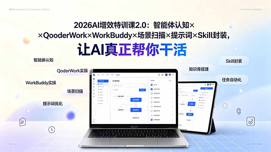 2026AI增效特训课2.0：智能体认知×QoderWork×WorkBuddy×场景扫描×提示词×Skill封装，让AI真正帮你干活 - 项目资源网