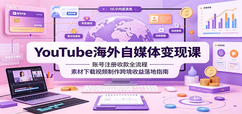 YouTube海外自媒体变现课：账号注册收款全流程，素材下载视频制作跨境收益落地指南 - 项目资源网
