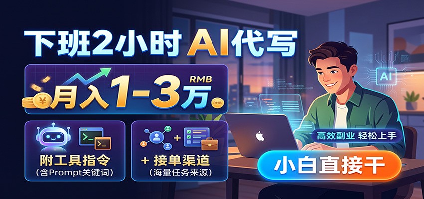 下班2小时AI代写,月入1-3万,附工具指令+接单渠道,小白直接干 下班2小时AI代写,月入1-3万,附工具指令+接单渠道,小白直接干