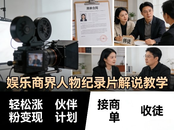 娱乐商界人物纪录片解说教学，轻松涨粉变现，伙伴计划，接商单，收徒等 - 项目资源网