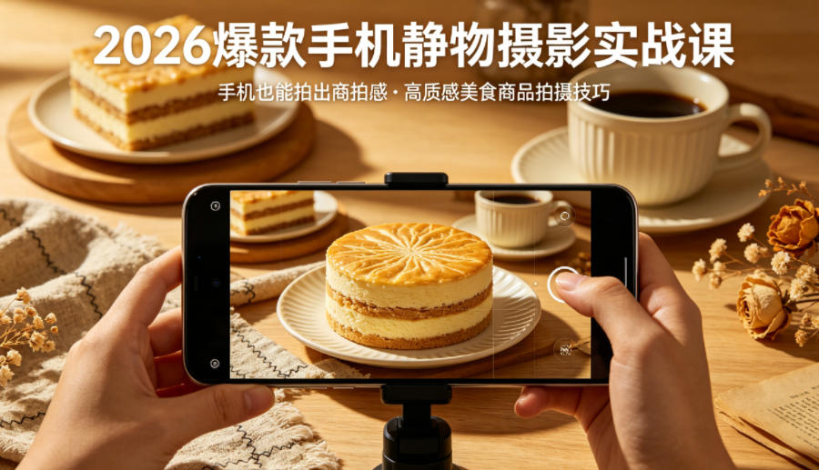 2026爆款手机静物摄影实战课，手机也能拍出商拍感，学会拍出高质感美食商品 - 项目资源网